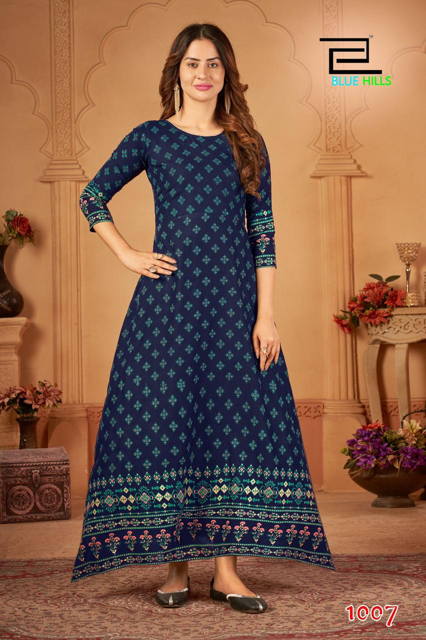 Blue Hills Walkway Vol 45 Rayon Printed Long Kurti Catalog
